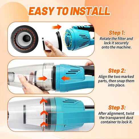 مكنسة كهربائية لاسلكية متوافقة مع بطارية ماكيتا 18 فولت (الأداة فقط)، مكنسة كهربائية محمولة 36 CFM للمنزل والسيارة وشعر الحيوانات الأليفة، مع فوهات 4 في 1 و3 فلتر HEPA، بدون بطارية in Kuwait