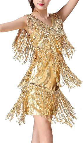 Women 1920s Dance Dress Sequin Tassel Fringe Flapper Latin Rumba Dress Glitter Salsa Tango Ballroom Dancing Dresses in Saudi Arabia