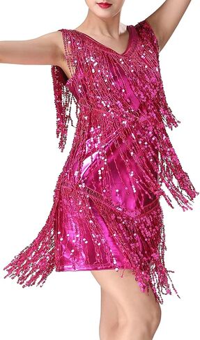 Women 1920s Dance Dress Sequin Tassel Fringe Flapper Latin Rumba Dress Glitter Salsa Tango Ballroom Dancing Dresses in Saudi Arabia