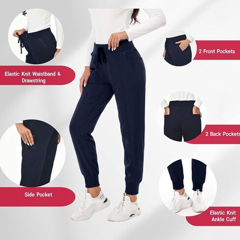 Scrub Set for Women Classic V-neck Scrub Top & Jogger Scrub Pants Athletic Nurse Scrub Set with 7 Pockets (Regular, Dark Navy, Medium) in Saudi Arabia