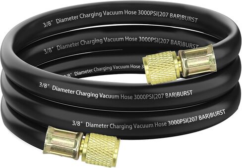 2026 ترقية 15712 3/8 "HVAC خرطوم مكنسة/شحن، 12 قدم، تركيبات 3/8"x3/8"، ضغط العمل: 600 رطل لكل بوصة مربعة؛ ضغط الانفجار: 3000 رطل لكل بوصة مربعة، أسود، متوافق مع معظم معدات التبريد وتكييف الهواء in Kuwait