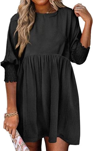 Spring Dresses for Women 2025 Cute Summer Dresses Casual Short Sleeve Crew Neck Mini Dress A-Line Flowy Swing Dress in Saudi Arabia
