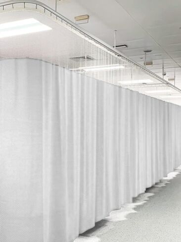 Medical Grade Hospital Privacy Curtain, White Oval Net Pattern, Medical Partition Screen with Eyelets and C-Hooks, 12ft Wide x 7ft High in Saudi Arabia
