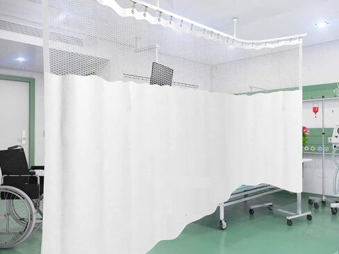 Medical Grade Hospital Privacy Curtain, White Oval Net Pattern, Medical Partition Screen with Eyelets and C-Hooks, 12ft Wide x 7ft High in Saudi Arabia