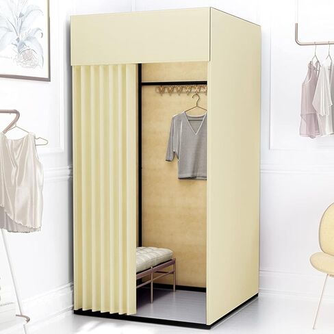 Ivory Fitting Room Privacy Screen with Linen Curtain Kit Mobile Track Hook Storage for Shop Dorm Office(80 * 80 * 200cm) in Saudi Arabia