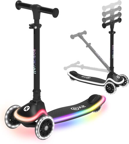سكوتر Kicknroll للأطفال الصغار بثلاث عجلات مع سطح ديناميكي مضيء غير قابل للانزلاق وعجلات LED، 4 ارتفاعات قابلة للتعديل، قابلة للطي، تصميم سهل التوجيه للفتيات والأولاد الذين تتراوح أعمارهم بين 3-8 سنوات بحد أقصى 110 رطل in Saudi Arabia