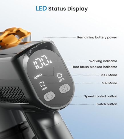 مكنسة كهربائية لاسلكية من تشيبيو، 550 واط/45 كيلو باسكال/65 دقيقة للمنزل مع شاشة LED، مكنسة كهربائية مضادة للتشابك، كوب غبار 1.5 لتر ومكنسة كهربائية لاسلكية خفيفة الوزن 8 في 1 للأرضيات الصلبة/السجاد/شعر الحيوانات الأليفة in Kuwait