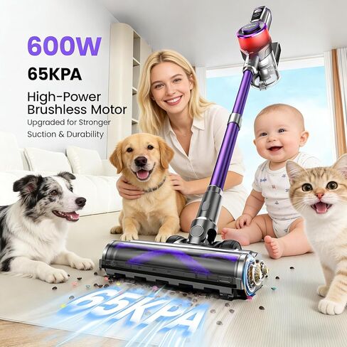 Cordless Vacuum Cleaner,75Min Runtime,600W 65KPA Dual Motor Pet Hair Vacuum for Home with AI Auto Suction,Stick Vacuums with Self-Standing Design,for Carpet,Hardwood Floors,Valentine's Day Gift Ideas in Saudi Arabia