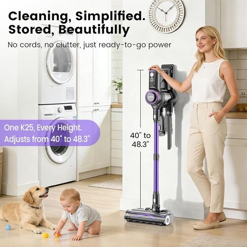 Cordless Vacuum Cleaner,75Min Runtime,600W 65KPA Dual Motor Pet Hair Vacuum for Home with AI Auto Suction,Stick Vacuums with Self-Standing Design,for Carpet,Hardwood Floors,Valentine's Day Gift Ideas in Saudi Arabia