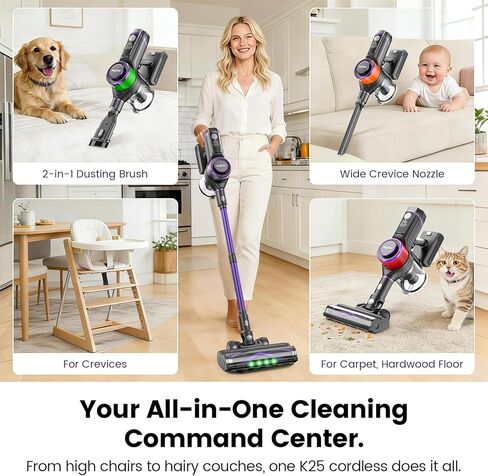 Cordless Vacuum Cleaner,75Min Runtime,600W 65KPA Dual Motor Pet Hair Vacuum for Home with AI Auto Suction,Stick Vacuums with Self-Standing Design,for Carpet,Hardwood Floors,Valentine's Day Gift Ideas in Saudi Arabia
