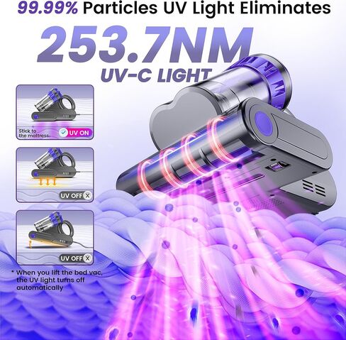 Mattress Vacuum Cleaner, Handheld Bed Vacuum Cleaner with 16Kpa Suction, 253.7nm UV-C Light, 149℉ Hot Air, Double-Cup Handheld Vacuums for Bed, Sofa, Couch, Crib (Corded, 550W) in Saudi Arabia