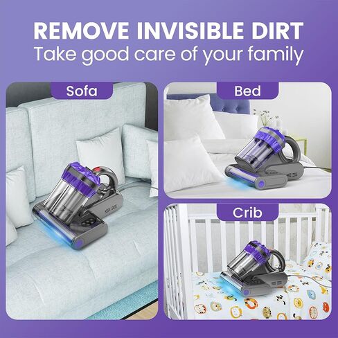 Mattress Vacuum Cleaner, Handheld Bed Vacuum Cleaner with 16Kpa Suction, 253.7nm UV-C Light, 149℉ Hot Air, Double-Cup Handheld Vacuums for Bed, Sofa, Couch, Crib (Corded, 550W) in Saudi Arabia