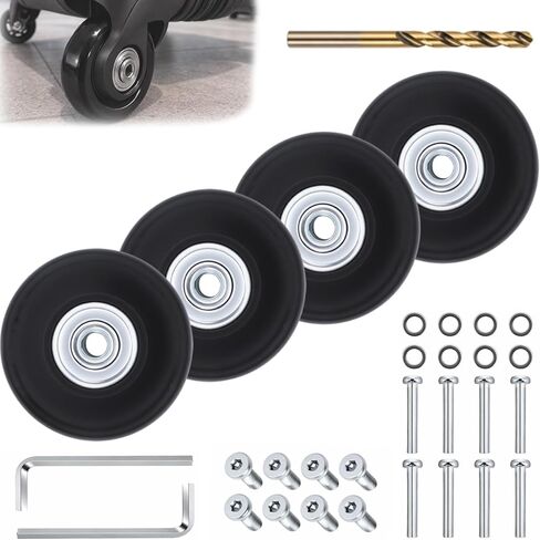 50mm Luggage Wheels Replacement Kit, Suitcase Wheel Repair Set with Precision Bearings, Smooth Quiet Rolling, Includes Drill Bit, Axles, Screws and Washers for DIY Suitcase Repair in Kuwait