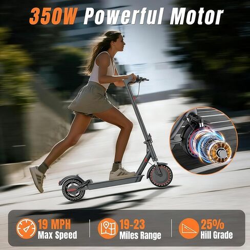 Electric Scooter for Adults with Dual Suspension System - 8.5" Solid Tires, 350W Motor, Up to 19 MPH Speed, 15 Miles Long Range, Double Braking Folding Fast E-Scooter, App Control in Saudi Arabia