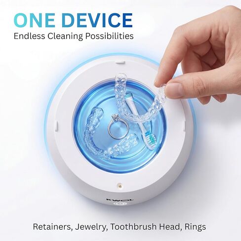 Ultrasonic Retainer Cleaner Machine - 48kHz Aligner and Denture Cleaner for Mouth Guard, Night Guard, Dental Trays, Braces, Toothbrush Heads and Jewelry with 200ml Capacity in Saudi Arabia