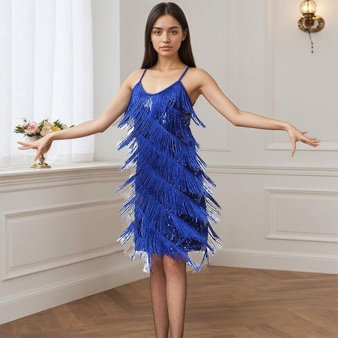 Latin Dress Women's Sequin Fringe Tassels Sequined Fringed in Saudi Arabia