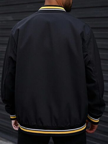 Men's Lightweight Sporty Baseball Jacket, Casual Streetwear, Machine Washable Urban Outerwear Black in Saudi Arabia