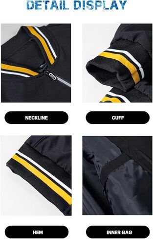 Men's Lightweight Sporty Baseball Jacket, Casual Streetwear, Machine Washable Urban Outerwear Black in Saudi Arabia