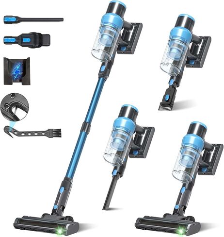 Cordless Vacuum Cleaner, Max 580W 55kPa 60mins Powerful Lightweight Rechargeable Stick Vacuum With Anti Tangle, Green Light, Self-Standing Vacuum Cleaners For Home, Hardwood Floor, Pet Hair, Carpet in Saudi Arabia