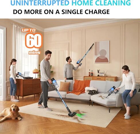 Cordless Vacuum Cleaner, Max 580W 55kPa 60mins Powerful Lightweight Rechargeable Stick Vacuum With Anti Tangle, Green Light, Self-Standing Vacuum Cleaners For Home, Hardwood Floor, Pet Hair, Carpet in Saudi Arabia