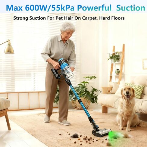 Cordless Vacuum Cleaner, Max 580W 55kPa 60mins Powerful Lightweight Rechargeable Stick Vacuum With Anti Tangle, Green Light, Self-Standing Vacuum Cleaners For Home, Hardwood Floor, Pet Hair, Carpet in Saudi Arabia
