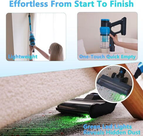 Cordless Vacuum Cleaner, Max 580W 55kPa 60mins Powerful Lightweight Rechargeable Stick Vacuum With Anti Tangle, Green Light, Self-Standing Vacuum Cleaners For Home, Hardwood Floor, Pet Hair, Carpet in Saudi Arabia