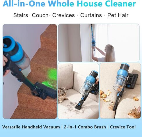 Cordless Vacuum Cleaner, Max 580W 55kPa 60mins Powerful Lightweight Rechargeable Stick Vacuum With Anti Tangle, Green Light, Self-Standing Vacuum Cleaners For Home, Hardwood Floor, Pet Hair, Carpet in Saudi Arabia