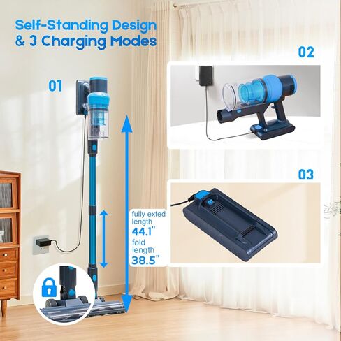 Cordless Vacuum Cleaner, Max 580W 55kPa 60mins Powerful Lightweight Rechargeable Stick Vacuum With Anti Tangle, Green Light, Self-Standing Vacuum Cleaners For Home, Hardwood Floor, Pet Hair, Carpet in Saudi Arabia