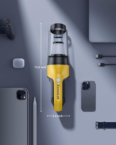 Handheld Vacuum Cordless Car Office Home Pets Hair (Yellow and Black) in Saudi Arabia