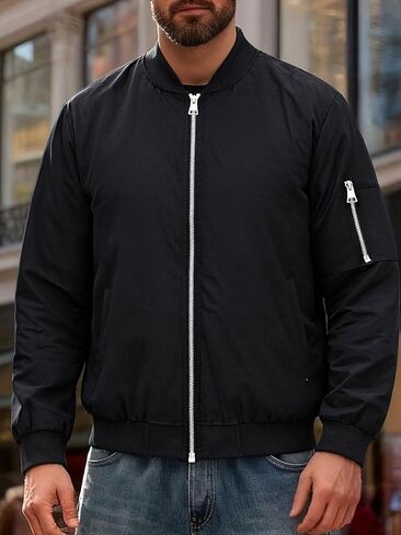 Men's Sporty Baseball Jacket, Casual Street Style, Machine Washable, Urban Leisure Outerwear Black in Saudi Arabia