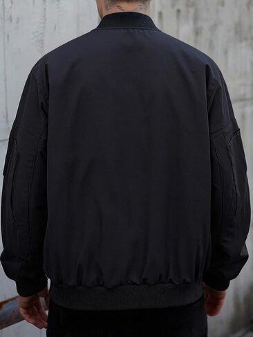 Men's Sporty Baseball Jacket, Casual Street Style, Machine Washable, Urban Leisure Outerwear Black in Saudi Arabia