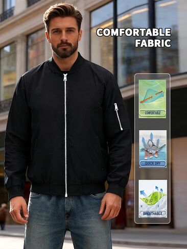 Men's Sporty Baseball Jacket, Casual Street Style, Machine Washable, Urban Leisure Outerwear Black in Saudi Arabia
