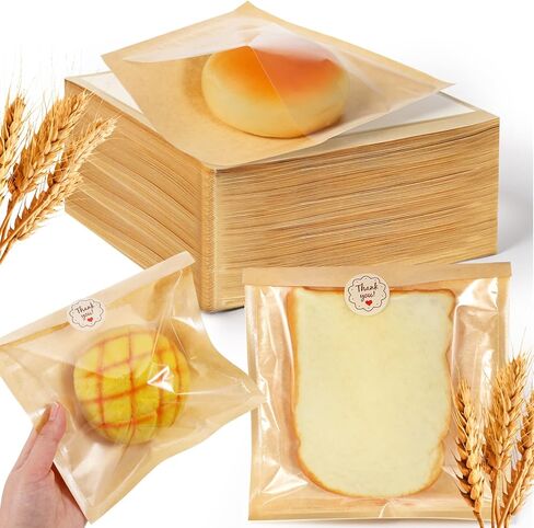300 Pcs 7.1 x 7.5 Inch Heat Sealable Bakery Bags with Window Bakery Pastry Bag with Window Cookie Packaging Bags with Seal and 300 Pcs Stickers for Sandwich Treat Donut Cake Slice Brownie in Saudi Arabia