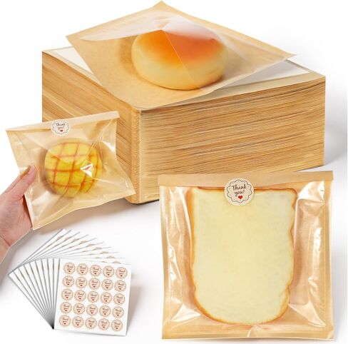 300 Pcs 7.1 x 7.5 Inch Heat Sealable Bakery Bags with Window Bakery Pastry Bag with Window Cookie Packaging Bags with Seal and 300 Pcs Stickers for Sandwich Treat Donut Cake Slice Brownie in Saudi Arabia