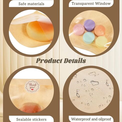 300 Pcs 7.1 x 7.5 Inch Heat Sealable Bakery Bags with Window Bakery Pastry Bag with Window Cookie Packaging Bags with Seal and 300 Pcs Stickers for Sandwich Treat Donut Cake Slice Brownie in Saudi Arabia