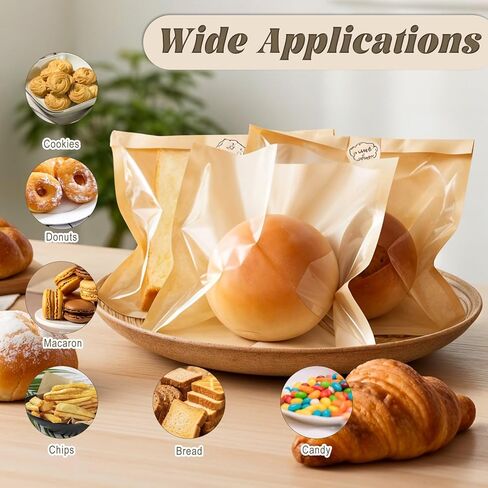 300 Pcs 7.1 x 7.5 Inch Heat Sealable Bakery Bags with Window Bakery Pastry Bag with Window Cookie Packaging Bags with Seal and 300 Pcs Stickers for Sandwich Treat Donut Cake Slice Brownie in Saudi Arabia