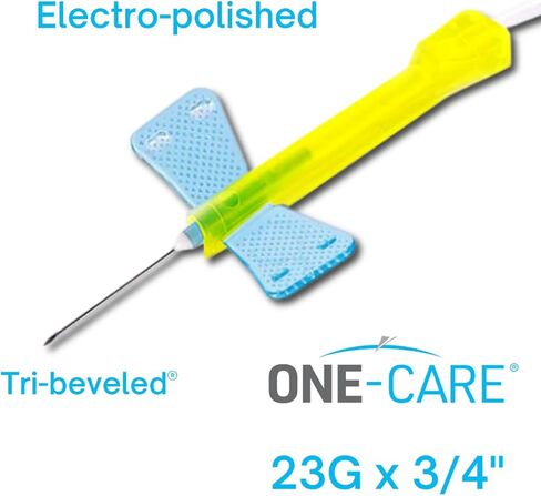 ONE-CARE 23Ga 3/4 بوصة، أنبوب 12 بوصة، حامل أنبوب مسبق التركيب، ملحقات توزيع مستلزمات المختبرات الصناعية، معبأة بشكل فردي، 25 مجموعة، انزلاق وقفل، REF 5042-H in Saudi Arabia