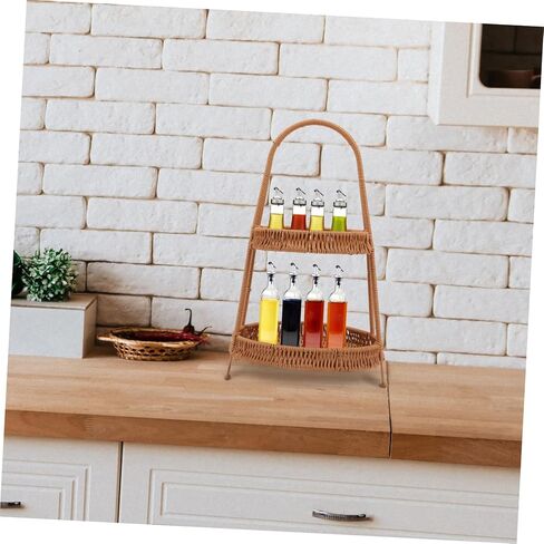 DECHOUS 1piece Woven Hand Basket for Serving Snacks and Desserts Two-tiered Storage Tray Retro Brown for Fruits and Pastries Restaurants and Homes in Saudi Arabia