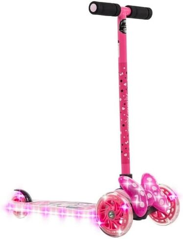سكوتر ديزني ميني بثلاث عجلات وأضواء وأصوات قابلة للإمالة والدوران للأطفال من عمر 3 سنوات فما فوق، لون وردي، تصميم ثلاثي العجلات يساعد على توفير الثبات للراكبين الصغار in Kuwait
