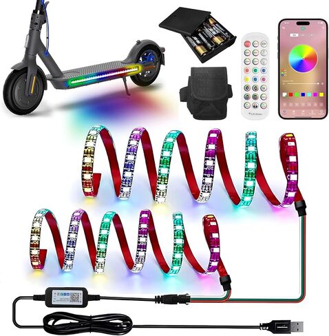 أضواء LED للسكوتر من StoneBanks للركوب الليلي، شريط إضاءة RGB 47 بوصة يعمل بالبطارية وإضاءة لوح تزلج كهربائي مقاوم للماء مع جهاز تحكم عن بعد والتحكم في التطبيق، أضواء طويلة قابلة لإعادة الشحن عبر USB 60 مصباح LED in Kuwait