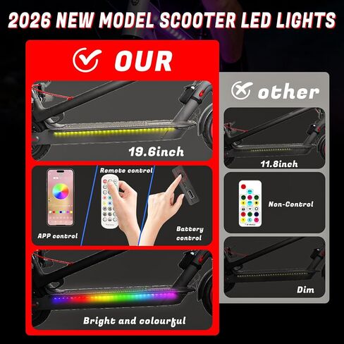 أضواء LED للسكوتر من StoneBanks للركوب الليلي، شريط إضاءة RGB 47 بوصة يعمل بالبطارية وإضاءة لوح تزلج كهربائي مقاوم للماء مع جهاز تحكم عن بعد والتحكم في التطبيق، أضواء طويلة قابلة لإعادة الشحن عبر USB 60 مصباح LED in Kuwait