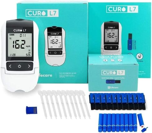 10 × شرائط اختبار مجموعة اختبار الكوليسترول المنزلي CUROfit L7 درجة احترافية الكل في واحد متضمنة 1 × جهاز اختبار، 10 × شرائط اختبار، مشارط وقضيب EziTube in Kuwait