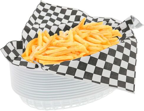 مجموعة FEOOWV سلة الوجبات السريعة ذات الطراز القديم (12 قطعة) وبطانة Deli Liner ذات المربعات (100 قطعة). سلة الوجبات السريعة آمنة للاستخدام في غسالة الأطباق. مربعات ورق ديلي للاستعمال مرة واحدة لسهولة التنظيف (أخضر) in Kuwait