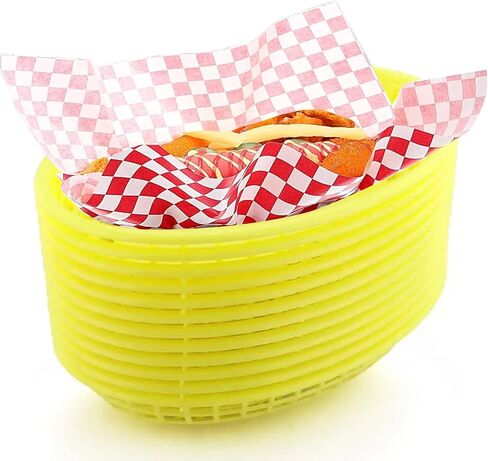 FEOOWV Retro Style Fast Food Basket (12Pk) and Checkered Deli Liner (100 Pk) Combo. Fast Food Basket Are Dishwasher Safe. Disposable Deli Paper Squares for Easy Cleanup (Green) in Saudi Arabia