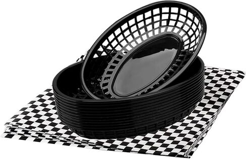 FEOOWV Retro Style Fast Food Basket (12Pk) and Checkered Deli Liner (100 Pk) Combo. Fast Food Basket Are Dishwasher Safe. Disposable Deli Paper Squares for Easy Cleanup (Green) in Saudi Arabia
