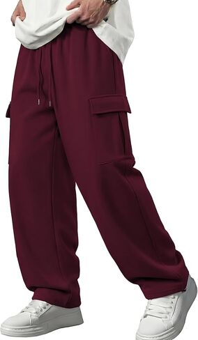JMIERR Men's Lightweight Baggy Wide Leg Cargo Sweatpants Drawstring Adjustable Ankles Pants with Multiple Pockets in Saudi Arabia