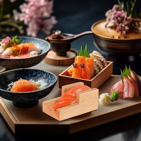 Homoyoyo 2Pcs Wooden Sushi Holder U-Shaped Japanese Hand Roll Stand for Home Restaurant Party Serving in Saudi Arabia