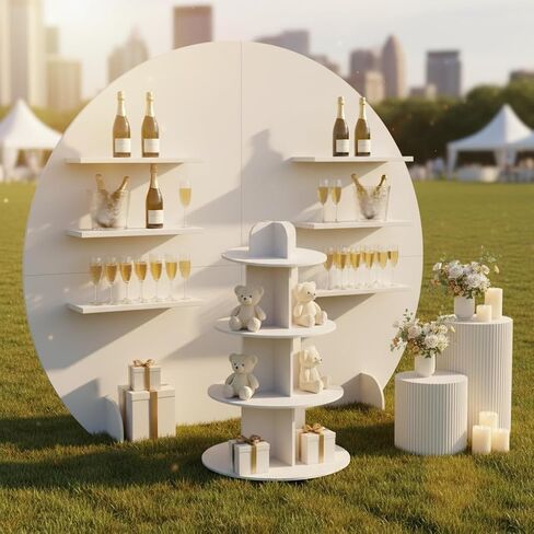 6.56FT Wooden Wedding Gift Display Arch, 6-Tier Champagne Wall Backdrop with Shelves for Party Favors, Escort Cards, Cupcakes & Desserts, Reusable Display Stand for Wedding Reception, Ceremony, Bridal Shower in Saudi Arabia