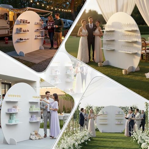 6.56FT Wooden Wedding Gift Display Arch, 6-Tier Champagne Wall Backdrop with Shelves for Party Favors, Escort Cards, Cupcakes & Desserts, Reusable Display Stand for Wedding Reception, Ceremony, Bridal Shower in Saudi Arabia