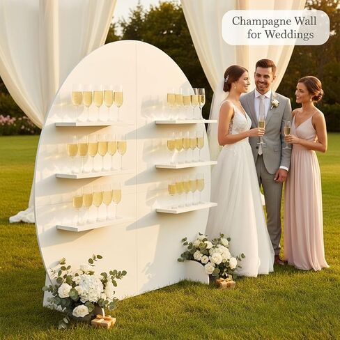 6.56FT Wooden Wedding Gift Display Arch, 6-Tier Champagne Wall Backdrop with Shelves for Party Favors, Escort Cards, Cupcakes & Desserts, Reusable Display Stand for Wedding Reception, Ceremony, Bridal Shower in Saudi Arabia
